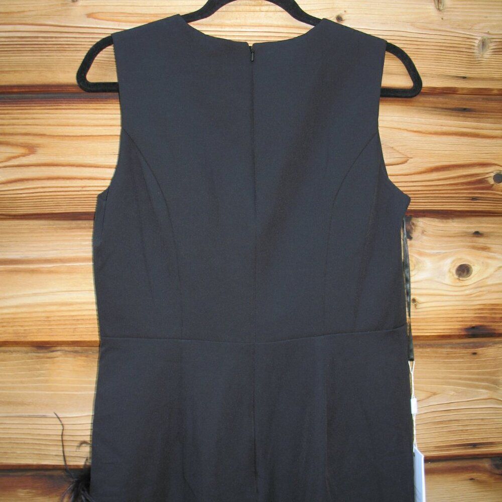 MAC DUGGAL 11626 Black Sleeveless Faux Wrap Dress with Feather Detail - Picture 10 of 12